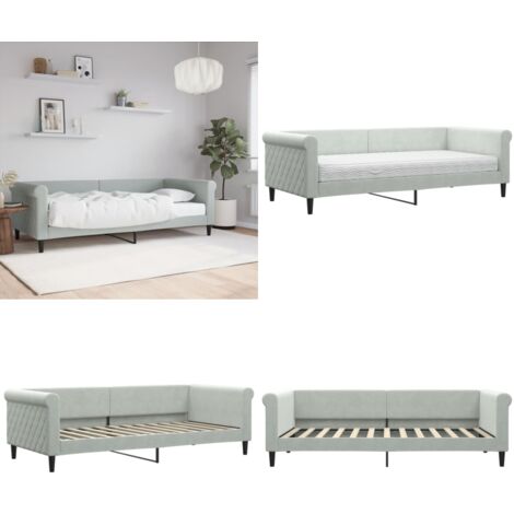 Sofá cama con colchón terciopelo gris claro 90x200 cm - Colchón de espuma - Sofá cama 2 en 1