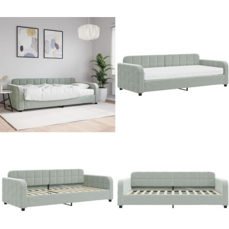 Sofá cama con colchón terciopelo gris claro 90x200 cm - Sofá cama 2 en 1 - Sofá cama con colchón