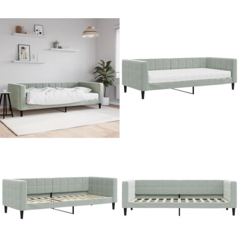 Sofá cama con colchón terciopelo gris claro 90x200 cm - Sofá cama 2 en 1 - Sofá cama con colchón