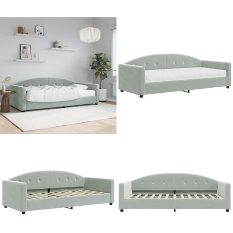 Sofá cama con colchón terciopelo gris claro 90x200 cm - Sofá cama 2 en 1 - Sofá cama con colchón