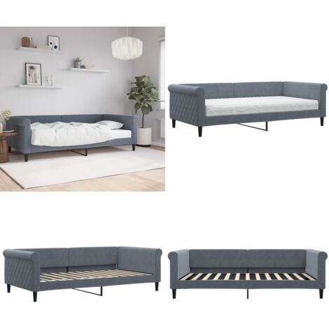 Sofá cama con colchón terciopelo gris oscuro 100x200 cm - Colchón - Sofá cama 2 en 1
