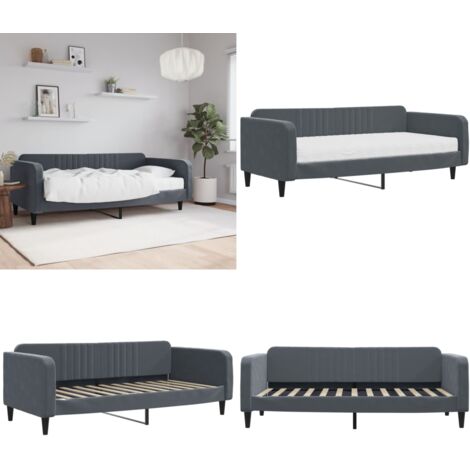 Sofá cama con colchón terciopelo gris oscuro 100x200 cm - Sofá cama 2 en 1 - Colchón de espuma