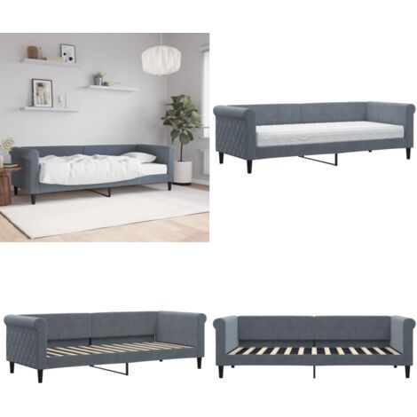 Sofá cama con colchón terciopelo gris oscuro 80x200 cm - Sofá cama 2 en 1 - Sofá cama con colchón
