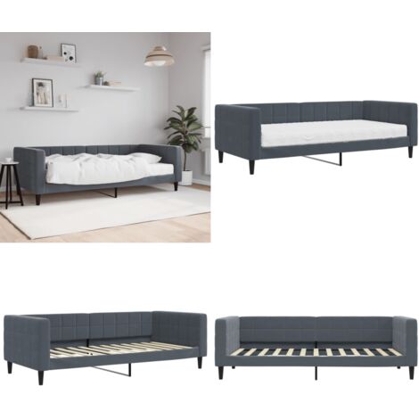 Sofá cama con colchón terciopelo gris oscuro 90x200 cm - Colchón de espuma - Sofá cama gris oscuro
