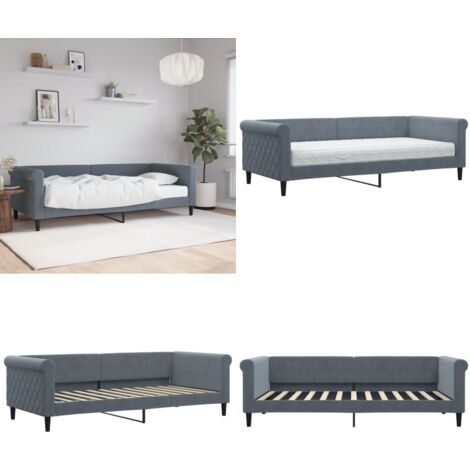 Sofá cama con colchón terciopelo gris oscuro 90x200 cm - Colchón - Sofá cama 2 en 1