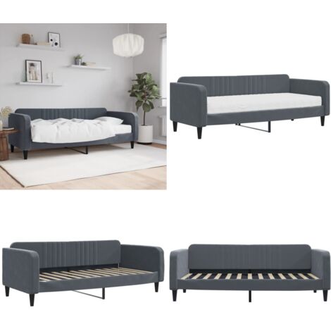 Sofá cama con colchón terciopelo gris oscuro 90x200 cm - Sofá cama 2 en 1 - Sofá cama con colchón