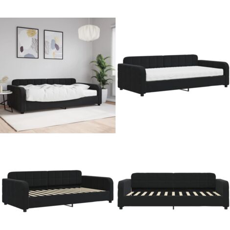 Sofá cama con colchón terciopelo negro 100x200 cm - Sofá cama 2 en 1 - Sofá cama con colchón