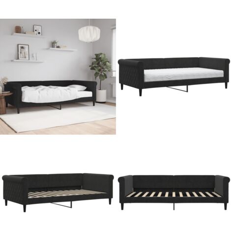 Sofá cama con colchón terciopelo negro 100x200 cm - Sofá cama 2 en 1 - Sofá cama con colchón