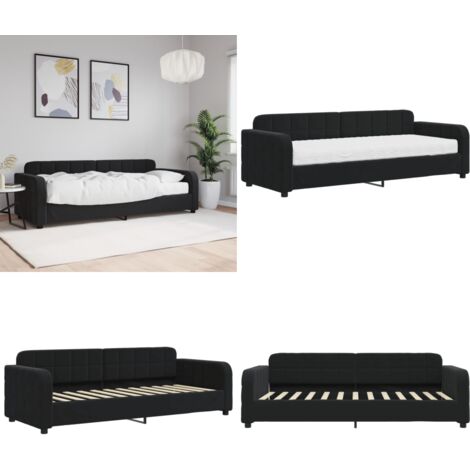 Sofá cama con colchón terciopelo negro 80x200 cm - Sofá cama 2 en 1 - Sofá cama con colchón