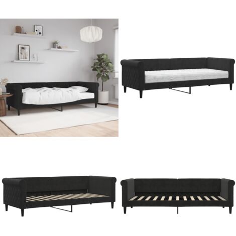 Sofá cama con colchón terciopelo negro 80x200 cm - Sofá cama 2 en 1 - Sofá cama con colchón