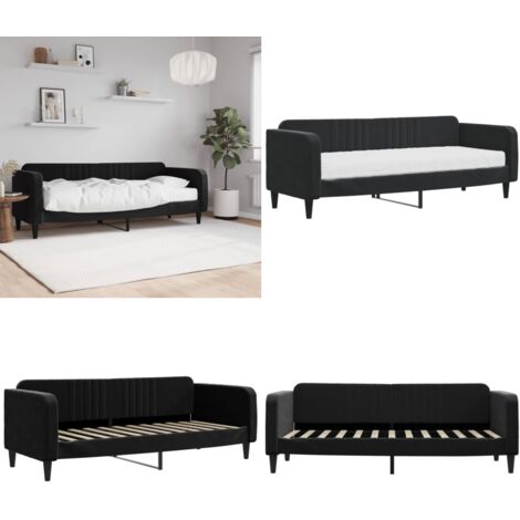 Sofá cama con colchón terciopelo negro 80x200 cm - Sofá cama 2 en 1 - Sofá cama con colchón