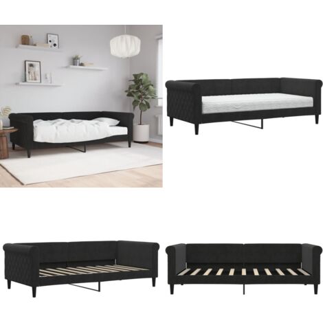 Sofá cama con colchón terciopelo negro 90x190 cm - Colchón de espuma - Sofá cama negro