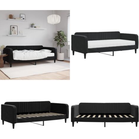 Sofá cama con colchón terciopelo negro 90x190 cm - Sofá cama 2 en 1 - Sofá cama con colchón