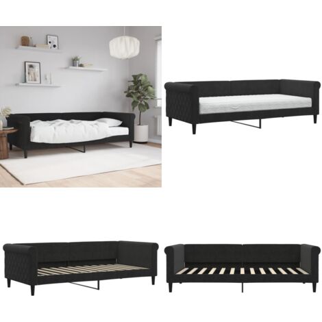 Sofá cama con colchón terciopelo negro 90x200 cm - Sofá cama 2 en 1 - Sofá cama con colchón