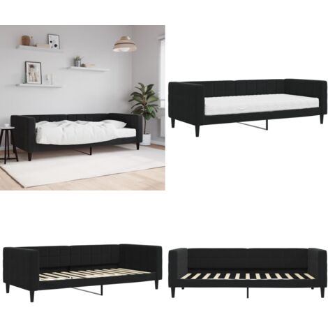 Sofá cama con colchón terciopelo negro 90x200 cm - Sofá cama 2 en 1 - Sofá cama con colchón
