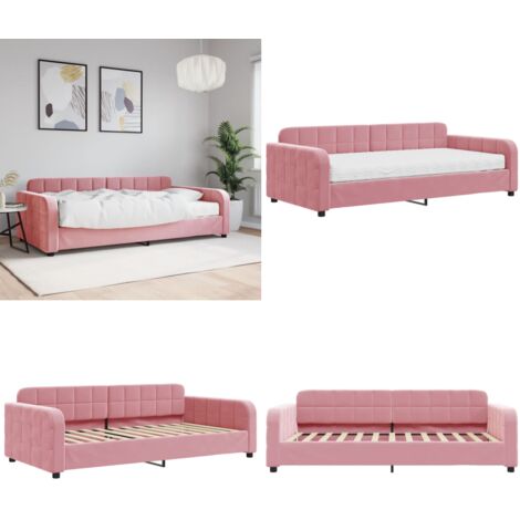 Sofá cama con colchón terciopelo rosa 100x200 cm - Sofá cama rosa - Sofá cama con colchón