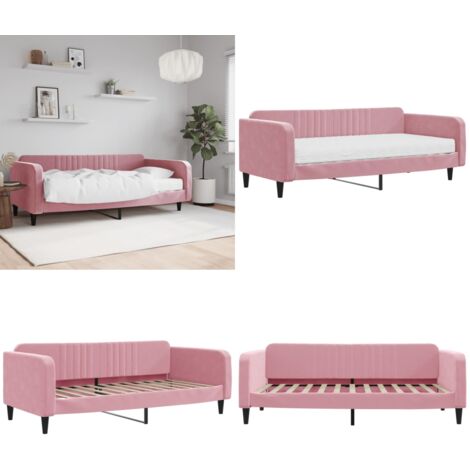 Sofá cama con colchón terciopelo rosa 100x200 cm - Sofá cama rosa - Sofá cama con colchón