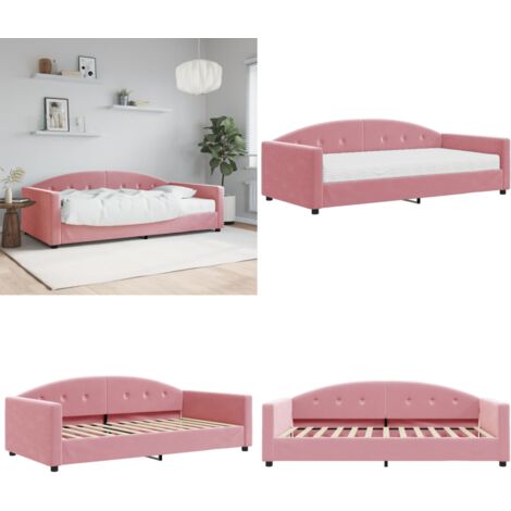 Sofá cama con colchón terciopelo rosa 100x200 cm - Sofá cama rosa - Sofá cama con colchón