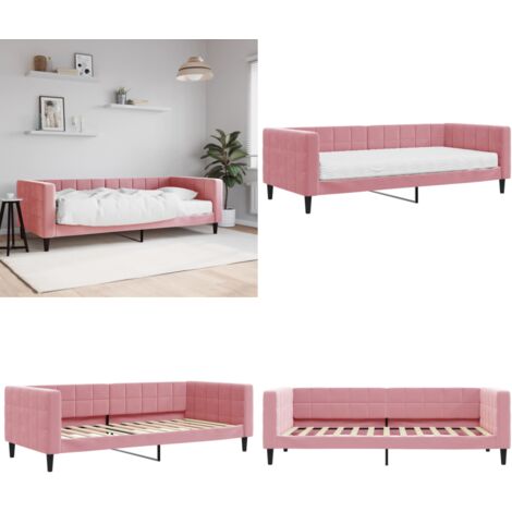 Sofá cama con colchón terciopelo rosa 90x200 cm - Colchón - Sofá cama rosa