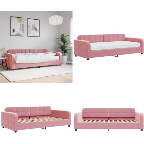 Sofá cama con colchón terciopelo rosa 90x200 cm - Sofá cama rosa - Sofá cama con colchón