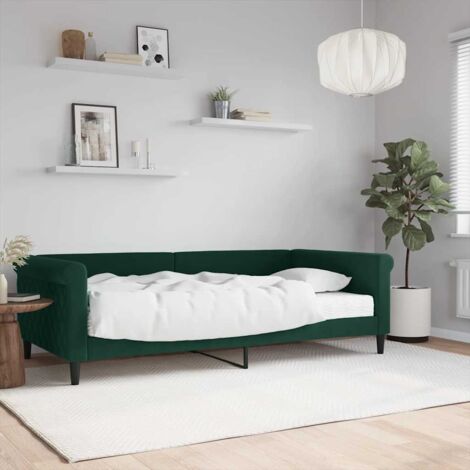 Sofá cama con colchón terciopelo verde oscuro 100x200 cm
