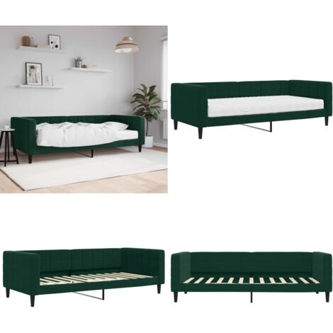 Sofá cama con colchón terciopelo verde oscuro 90x200 cm - Colchón de espuma - Sofá cama verde oscuro