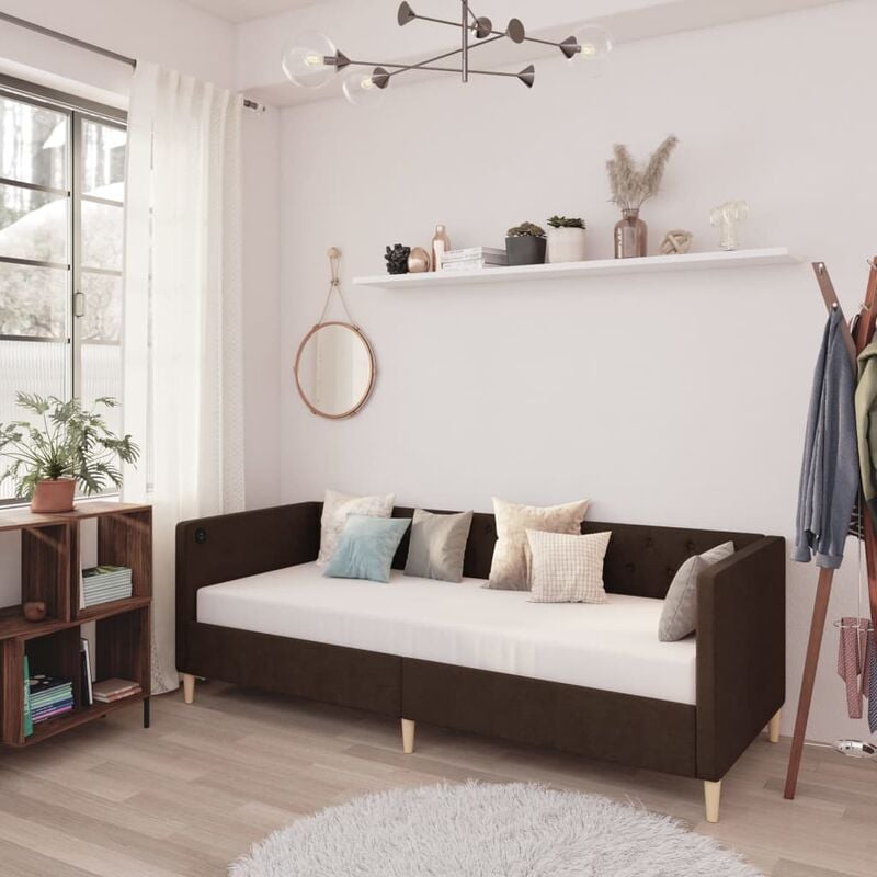 

Sofá cama con colchón USB de tela marrón oscuro 90x200 cm