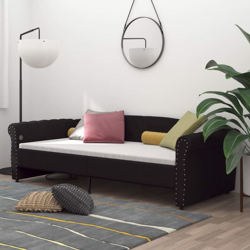 

Sofá cama con colchón USB de tela negro 90x200 cm