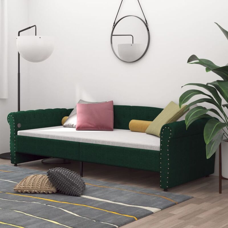 

Sofá cama con colchón USB de tela verde oscuro 90x200 cm