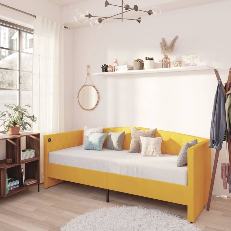 

Sofá cama con colchón USB de terciopelo amarillo 90x200 cm