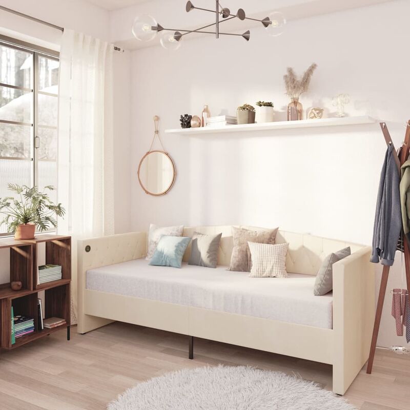 

Sofá cama con colchón USB de terciopelo crema 90x200 cm