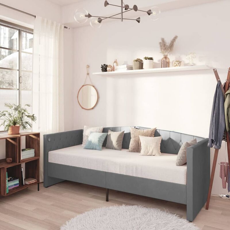 

Sofá cama con colchón USB de terciopelo gris claro 90x200 cm