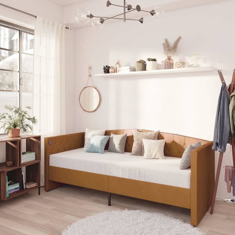 

Sofá cama con colchón USB de terciopelo marrón 90x200 cm