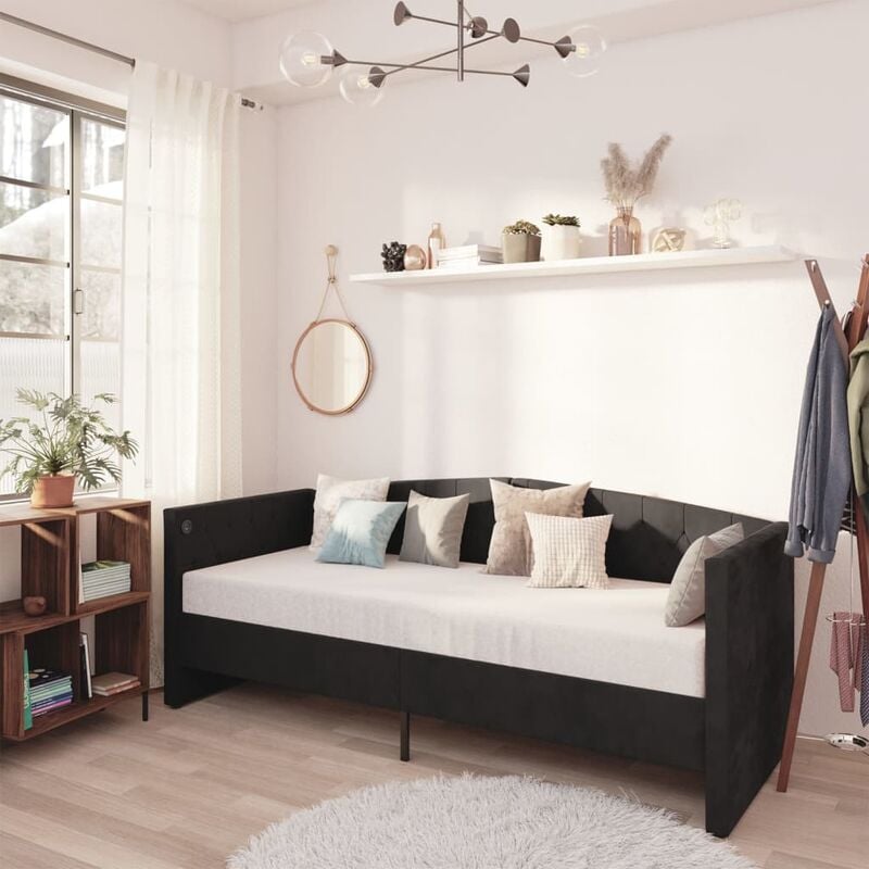 

Sofá cama con colchón USB de terciopelo negro 90x200 cm