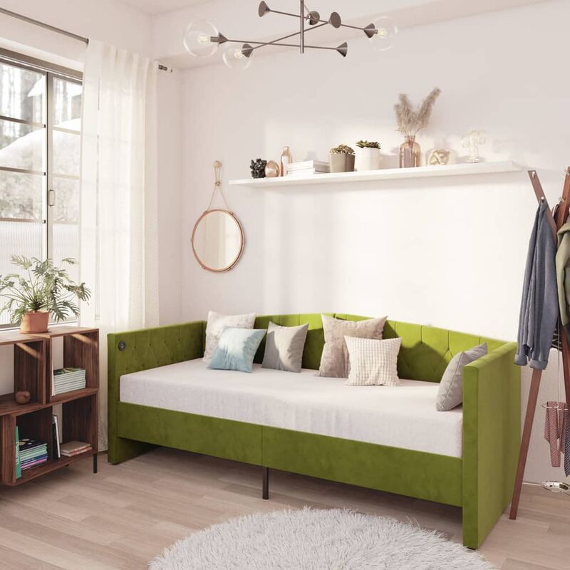 

Sofá cama con colchón USB terciopelo verde claro 90x200 cm
