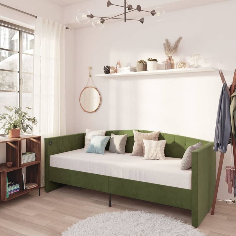 

Sofá cama con colchón USB terciopelo verde oscuro 90x200 cm