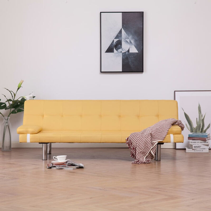 

Sofa cama con dos almohadas de poliester amarillo