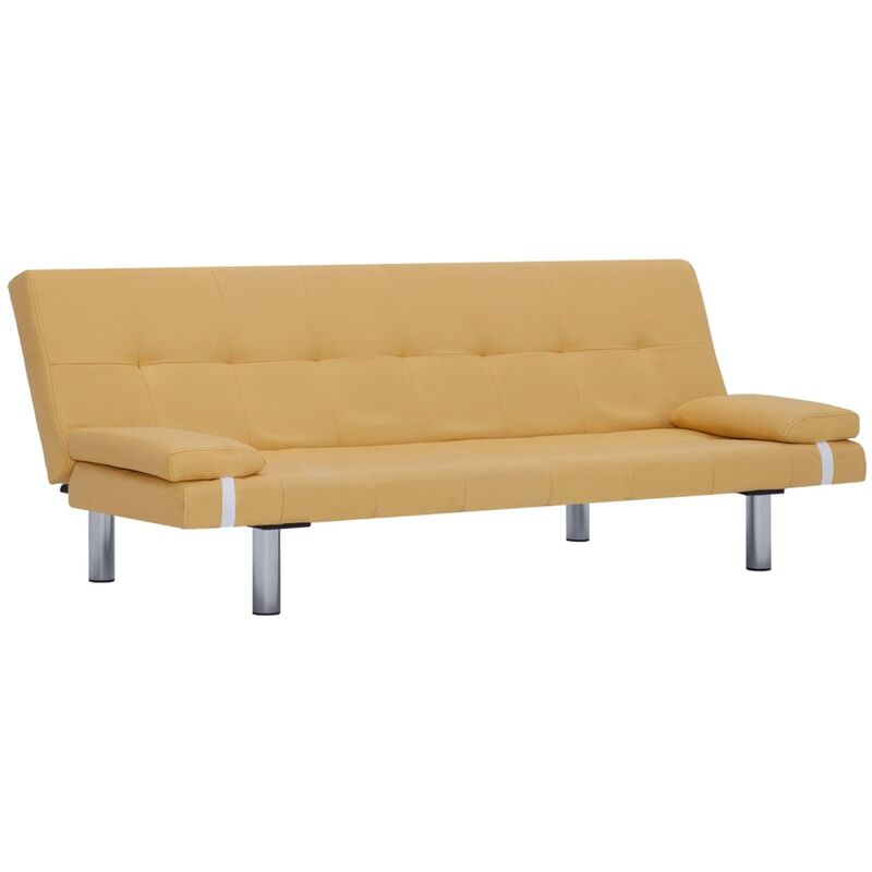 

vidaXL Sofá Cama con Dos Almohadas de Poliéster Amarillo - Amarillo