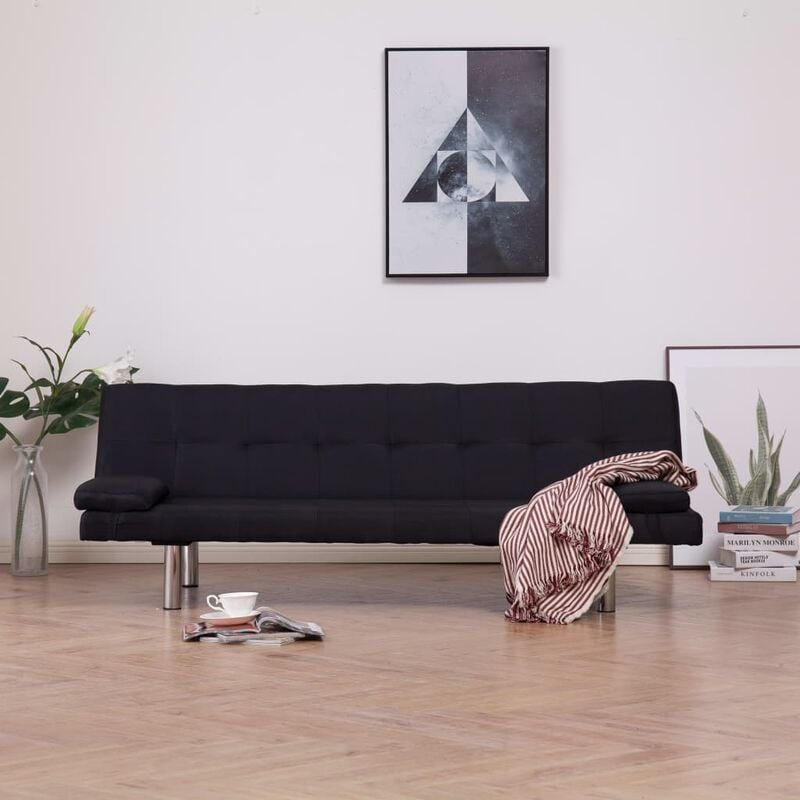 

Sofá cama con dos almohadas de poliéster negro