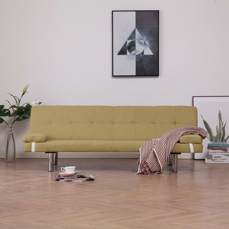 

Sofa cama con dos almohadas de poliester verde