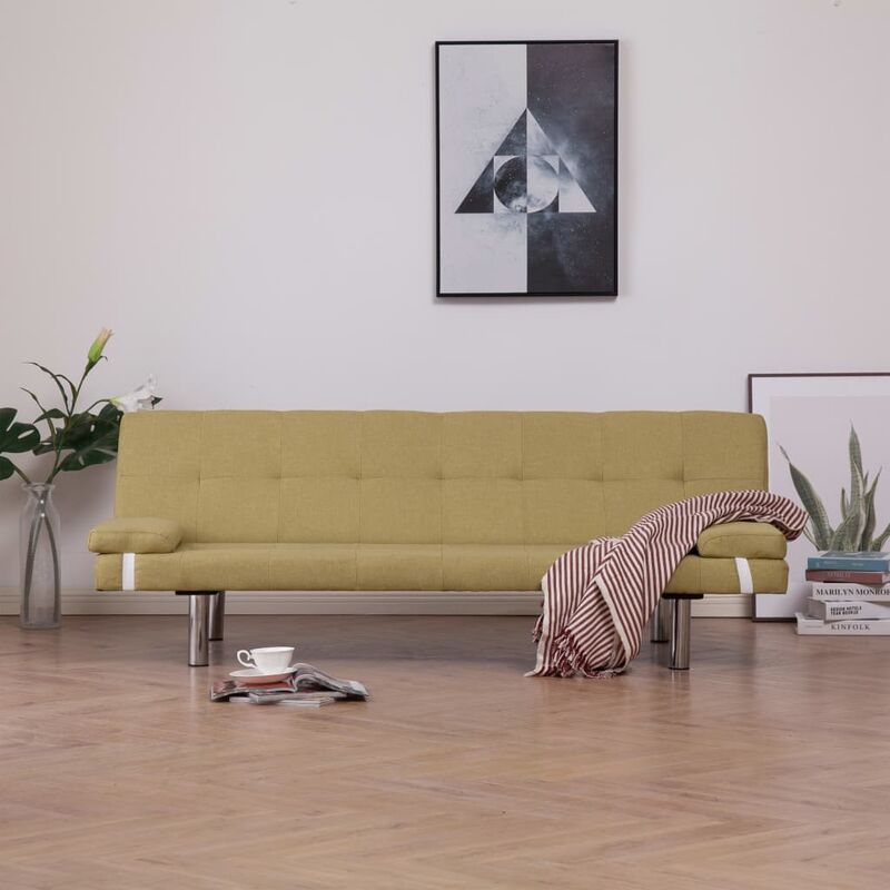 

Sofá cama con dos almohadas de poliéster verde