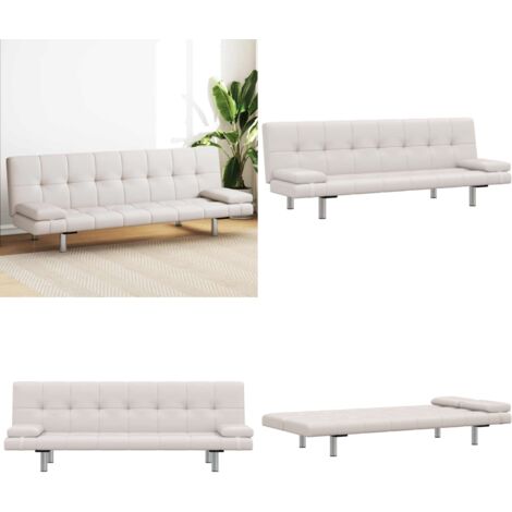 Sofá cama con dos cojines cuero artificial ajustable crema - Sofá cama ajustable - Sofá cama con almohadas