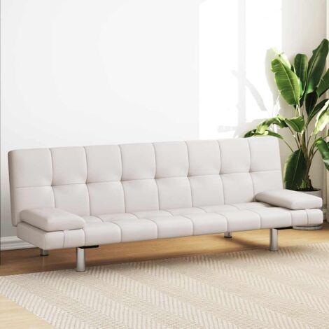 Sofá cama con dos cojines cuero artificial ajustable crema vidaXL
