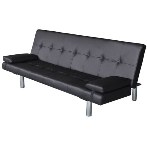 Sofá cama con dos cojines cuero artificial ajustable negro