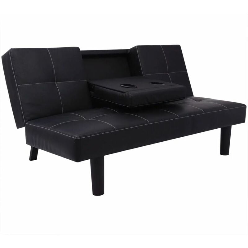 

Sofá cama con mesa abatible cuero artificial negro