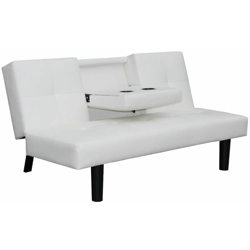 

Sofá Cama con Mesa Desplegable de Cuero artificial De Color Blanco