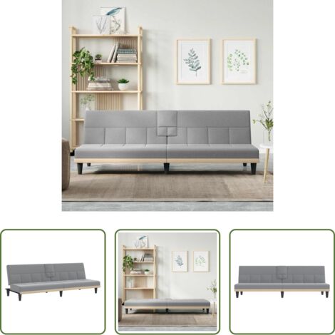 Sofá cama con mesita -  Sofá cama con portavasos tela gris claro