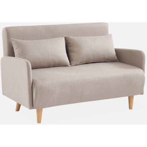 SWEEEK con patas de madera de 2 plazas, Panam, Beige, 131x75x81 cm