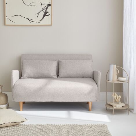 Sofá cama con patas de madera de 2 plazas, Panam, Beige, 131x75x81 cm