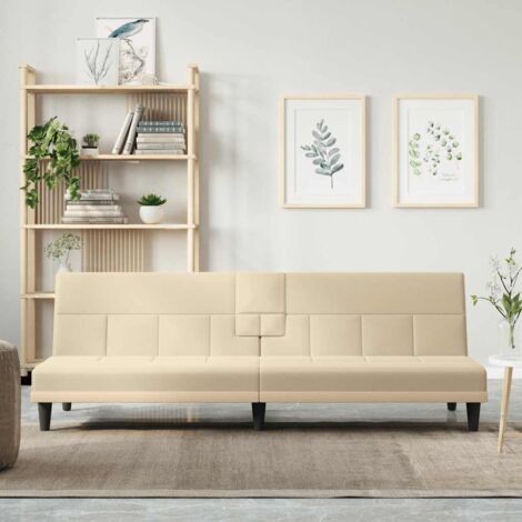 Sofá cama con portavasos tela crema vidaXL